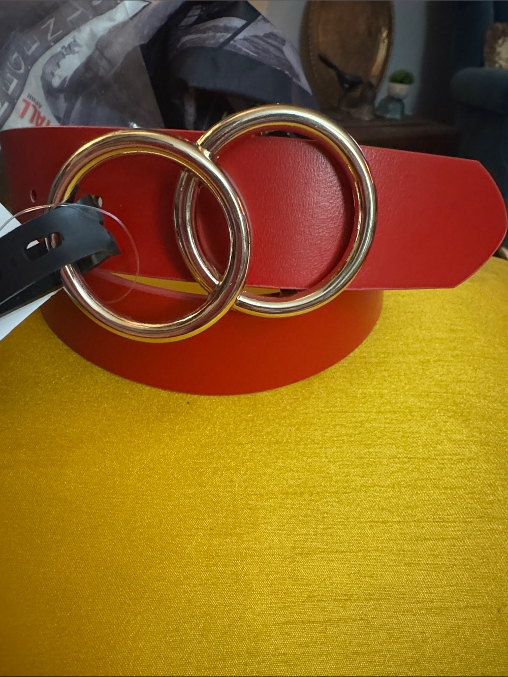 INC International Concepts Red Belt with Gold Double-Ring Buckle